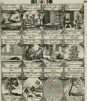 Picture 26 of 156 from M. Laurentii Wolfgangi Woyttens Emblematischer Parnassus : worauf die Musen, ihre Blumen-lese zu allerhand Freuden und Trauer-kränken halten. Um den Lob-werthen Tugend-chor durch angenehme rosen hergegen das ungezähmte Laster-thun mit wildem Dorn- und Distel-flor zu krönen (1727), leaf 56
