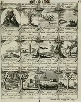 An illustration from M. Laurentii Wolfgangi Woyttens Emblematischer Parnassus : worauf die Musen, ihre Blumen-lese zu allerhand Freuden und Trauer-kränken halten. Um den Lob-werthen Tugend-chor durch angenehme rosen hergegen das ungezähmte Laster-thun mit wildem Dorn- und Distel-flor zu krönen (1727)