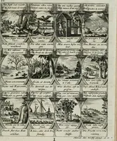 An illustration from M. Laurentii Wolfgangi Woyttens Emblematischer Parnassus : worauf die Musen, ihre Blumen-lese zu allerhand Freuden und Trauer-kränken halten. Um den Lob-werthen Tugend-chor durch angenehme rosen hergegen das ungezähmte Laster-thun mit wildem Dorn- und Distel-flor zu krönen (1727)