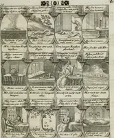 An illustration from M. Laurentii Wolfgangi Woyttens Emblematischer Parnassus : worauf die Musen, ihre Blumen-lese zu allerhand Freuden und Trauer-kränken halten. Um den Lob-werthen Tugend-chor durch angenehme rosen hergegen das ungezähmte Laster-thun mit wildem Dorn- und Distel-flor zu krönen (1727)
