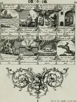 Picture 49 of 156 from M. Laurentii Wolfgangi Woyttens Emblematischer Parnassus : worauf die Musen, ihre Blumen-lese zu allerhand Freuden und Trauer-kränken halten. Um den Lob-werthen Tugend-chor durch angenehme rosen hergegen das ungezähmte Laster-thun mit wildem Dorn- und Distel-flor zu krönen (1727), leaf 92