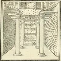 An illustration from M.L. Vitrvuio Pollione Di architettura : dal vero esemplare latino nella volgar lingua tradotto, e con le figure a suoi luoghi con mirãdo ordine insignito : anchora con la tauola alfabetica, nella quale facilmente si potra trouare la moltitudine de vocaboli a suoi luoghi cõ gran diligenza esposti e dichiarati : mai piu da alcuno altro fin al presente stampato a grande vtilita di ciascuno studioso (1535)