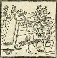 An illustration from M.L. Vitrvuio Pollione Di architettura : dal vero esemplare latino nella volgar lingua tradotto, e con le figure a suoi luoghi con mirãdo ordine insignito : anchora con la tauola alfabetica, nella quale facilmente si potra trouare la moltitudine de vocaboli a suoi luoghi cõ gran diligenza esposti e dichiarati : mai piu da alcuno altro fin al presente stampato a grande vtilita di ciascuno studioso (1535)