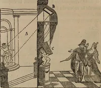 An illustration from Mémoires récréatifs, scientifiques et anecdotiques du physicien-aéronaute E.G. Robertson : connu par ses expériences de fantasmagorie, et par ses ascensions aérostatiques dans les principales villes de l'Europe : ex-professeur de physique au Collége central du ci-devant départment de l'Ourthe, membre de la Société Galvanique de Paris, de la Société des arts and des sciences de Hambourg, et de la Société d'émulation de Liége (1831)
