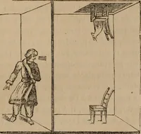 An illustration from Mémoires récréatifs, scientifiques et anecdotiques du physicien-aéronaute E.G. Robertson : connu par ses expériences de fantasmagorie, et par ses ascensions aérostatiques dans les principales villes de l'Europe : ex-professeur de physique au Collége central du ci-devant départment de l'Ourthe, membre de la Société Galvanique de Paris, de la Société des arts and des sciences de Hambourg, et de la Société d'émulation de Liége (1831)