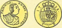An illustration from Münz-Cabinet. : le cabinet des monnaies du voyageur et du négociant, ou représentation des monnaies courantes des différens pays... recueillies et publiées par Engelmann père et fils... The Traveller's and merchant's cabinet of moneys.. (1835)