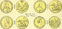 An illustration from Münz-Cabinet. : le cabinet des monnaies du voyageur et du négociant, ou représentation des monnaies courantes des différens pays... recueillies et publiées par Engelmann père et fils... The Traveller's and merchant's cabinet of moneys.. (1835)