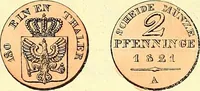 An illustration from Münz-Cabinet. : le cabinet des monnaies du voyageur et du négociant, ou représentation des monnaies courantes des différens pays... recueillies et publiées par Engelmann père et fils... The Traveller's and merchant's cabinet of moneys.. (1835)