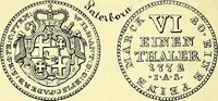 An illustration from Münz-Cabinet. : le cabinet des monnaies du voyageur et du négociant, ou représentation des monnaies courantes des différens pays... recueillies et publiées par Engelmann père et fils... The Traveller's and merchant's cabinet of moneys.. (1835)