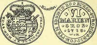 An illustration from Münz-Cabinet. : le cabinet des monnaies du voyageur et du négociant, ou représentation des monnaies courantes des différens pays... recueillies et publiées par Engelmann père et fils... The Traveller's and merchant's cabinet of moneys.. (1835)