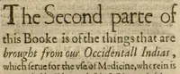 An illustration from Ioyfullnewes out of the new?found uuorlde ?wherein are declared, the rare and singuler vertues of diuers herbs, trees, plantes, oyles & stones, with their applications, as well to the use of phisicke as of chirurgery ... Also the portrature of the said hearbs /Englished by John Frampton ... Newly corrected ... Whereunto are added three other bookes treating of the bezaar stone, the herb escuerconera, the properties of iron and steele in medicine, and the benefit of snow. (1596)