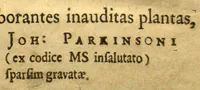 Picture 2 of 3 from Matthiae de L'Obel M.D. Botanographic Regii eximii Stirpium illustrationes ?plurimas elaborantes inauditas plantas, subreptitiis Joh? Parkinsoni rapsodiis (ex codice MS insalutato) sparsim gravatae. Ejusdem adjecta sunt ad calcem Theatri botanici Auaptnuala, Accurante Guil? How, Anglo. (1655), leaf 2