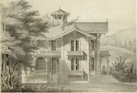 An illustration from The model architect : a series of original designs for cottages, villas, suburban residences, etc., accompanied by explanations, specifications, estimates, and elaborate details : prepared expressly for the use of projectors and artisans throughout the United States (1852)