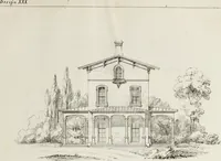 An illustration from The model architect : a series of original designs for cottages, villas, suburban residences, etc., accompanied by explanations, specifications, estimates, and elaborate details : prepared expressly for the use of projectors and artisans throughout the United States (1852)
