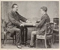 An illustration from Moderne Wunder : natürliche Erklärung der neueren und älteren Geheimnisse der Spiritisten und Antispiritisten, Geistercitierer, Hellseher, Gedankenleser, Heilmedien, Mnemotechniker, Rechenkünstler : sowie der neueren sensationellen Wunder und Darstellungen aus dem Gebiete der Optik, Physik und Mechanik (1897)