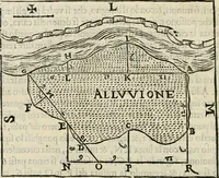 An illustration from Modo del dividere l'allvvioni da qvello di Bartolo, et de gli agrimensori diverso. Mostrato con ragioni mathematiche & con pratica (1579)