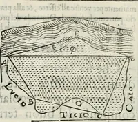 An illustration from Modo del dividere l'allvvioni da qvello di Bartolo, et de gli agrimensori diverso. Mostrato con ragioni mathematiche & con pratica (1579)