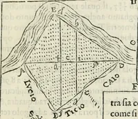 An illustration from Modo del dividere l'allvvioni da qvello di Bartolo, et de gli agrimensori diverso. Mostrato con ragioni mathematiche & con pratica (1579)