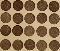 An illustration from Monograph of United States cents and half cents issued between the years 1793 and 1857: to which is added a table of the principal coins, tokens, jetons, medalets, patterns of coinage and Washington pieces, generally classified under the head of colonial coins. A contribution to the numismatic history of the United States (1878)