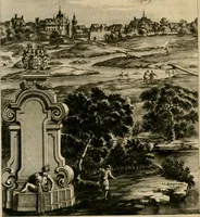 An illustration from Monumenta Paderbornensia : ex historia Romana, Francica, Saxonica eruta, et novis inscriptionibus, figuris, tabulis geographicis & notis illustrata. Accedunt Caroli M. Capitulatio de partibus Saxoniae, ex antiquissimo MS. Palatino Bibliothecae Vaticanae, & Panegyricus Paderbornensis (1672)
