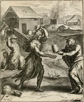 Picture 48 of 108 from Moralia Horatiana, das ist, Die Horatzische sitten-lehre : aus der ernst-sittigen geselschaft der alten weise-meister gezogen, und mit 113 [i.e. 103] in kupfer gestochenen sinn-bildern, und eben so viel erklärungen und andern anmärkungen vorgestellet (1656), leaf 102