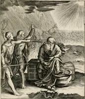 Picture 56 of 108 from Moralia Horatiana, das ist, Die Horatzische sitten-lehre : aus der ernst-sittigen geselschaft der alten weise-meister gezogen, und mit 113 [i.e. 103] in kupfer gestochenen sinn-bildern, und eben so viel erklärungen und andern anmärkungen vorgestellet (1656), leaf 118
