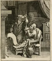 An illustration from Moralia Horatiana, das ist, Die Horatzische sitten-lehre : aus der ernst-sittigen geselschaft der alten weise-meister gezogen, und mit 113 [i.e. 103] in kupfer gestochenen sinn-bildern, und eben so viel erklärungen und andern anmärkungen vorgestellet (1656)