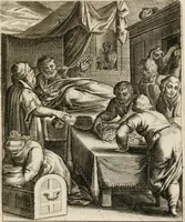 An illustration from Moralia Horatiana, das ist, Die Horatzische sitten-lehre : aus der ernst-sittigen geselschaft der alten weise-meister gezogen, und mit 113 [i.e. 103] in kupfer gestochenen sinn-bildern, und eben so viel erklärungen und andern anmärkungen vorgestellet (1656)