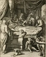 An illustration from Moralia Horatiana, das ist, Die Horatzische sitten-lehre : aus der ernst-sittigen geselschaft der alten weise-meister gezogen, und mit 113 [i.e. 103] in kupfer gestochenen sinn-bildern, und eben so viel erklärungen und andern anmärkungen vorgestellet (1656)