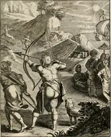 An illustration from Moralia Horatiana, das ist, Die Horatzische sitten-lehre : aus der ernst-sittigen geselschaft der alten weise-meister gezogen, und mit 113 [i.e. 103] in kupfer gestochenen sinn-bildern, und eben so viel erklärungen und andern anmärkungen vorgestellet (1656)