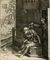 Picture 76 of 108 from Moralia Horatiana, das ist, Die Horatzische sitten-lehre : aus der ernst-sittigen geselschaft der alten weise-meister gezogen, und mit 113 [i.e. 103] in kupfer gestochenen sinn-bildern, und eben so viel erklärungen und andern anmärkungen vorgestellet (1656), leaf 160