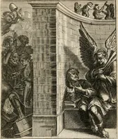 An illustration from Moralia Horatiana, das ist, Die Horatzische sitten-lehre : aus der ernst-sittigen geselschaft der alten weise-meister gezogen, und mit 113 [i.e. 103] in kupfer gestochenen sinn-bildern, und eben so viel erklärungen und andern anmärkungen vorgestellet (1656)