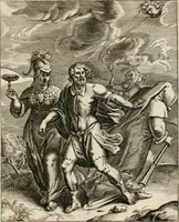 An illustration from Moralia Horatiana, das ist, Die Horatzische sitten-lehre : aus der ernst-sittigen geselschaft der alten weise-meister gezogen, und mit 113 [i.e. 103] in kupfer gestochenen sinn-bildern, und eben so viel erklärungen und andern anmärkungen vorgestellet (1656)