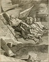 An illustration from Moralia Horatiana, das ist, Die Horatzische sitten-lehre : aus der ernst-sittigen geselschaft der alten weise-meister gezogen, und mit 113 [i.e. 103] in kupfer gestochenen sinn-bildern, und eben so viel erklärungen und andern anmärkungen vorgestellet (1656)