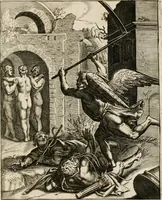 An illustration from Moralia Horatiana, das ist, Die Horatzische sitten-lehre : aus der ernst-sittigen geselschaft der alten weise-meister gezogen, und mit 113 [i.e. 103] in kupfer gestochenen sinn-bildern, und eben so viel erklärungen und andern anmärkungen vorgestellet (1656)