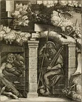 Picture 9 of 108 from Moralia Horatiana, das ist, Die Horatzische sitten-lehre : aus der ernst-sittigen geselschaft der alten weise-meister gezogen, und mit 113 [i.e. 103] in kupfer gestochenen sinn-bildern, und eben so viel erklärungen und andern anmärkungen vorgestellet (1656), leaf 24