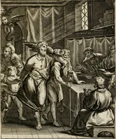 Picture 16 of 108 from Moralia Horatiana, das ist, Die Horatzische sitten-lehre : aus der ernst-sittigen geselschaft der alten weise-meister gezogen, und mit 113 [i.e. 103] in kupfer gestochenen sinn-bildern, und eben so viel erklärungen und andern anmärkungen vorgestellet (1656), leaf 38