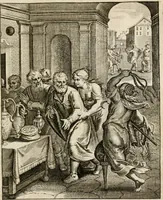 Picture 19 of 108 from Moralia Horatiana, das ist, Die Horatzische sitten-lehre : aus der ernst-sittigen geselschaft der alten weise-meister gezogen, und mit 113 [i.e. 103] in kupfer gestochenen sinn-bildern, und eben so viel erklärungen und andern anmärkungen vorgestellet (1656), leaf 44
