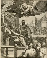 Picture 20 of 108 from Moralia Horatiana, das ist, Die Horatzische sitten-lehre : aus der ernst-sittigen geselschaft der alten weise-meister gezogen, und mit 113 [i.e. 103] in kupfer gestochenen sinn-bildern, und eben so viel erklärungen und andern anmärkungen vorgestellet (1656), leaf 46