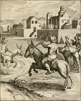 An illustration from Moralia Horatiana, das ist, Die Horatzische sitten-lehre : aus der ernst-sittigen geselschaft der alten weise-meister gezogen, und mit 113 [i.e. 103] in kupfer gestochenen sinn-bildern, und eben so viel erklärungen und andern anmärkungen vorgestellet (1656)