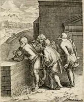 An illustration from Moralia Horatiana, das ist, Die Horatzische sitten-lehre : aus der ernst-sittigen geselschaft der alten weise-meister gezogen, und mit 113 [i.e. 103] in kupfer gestochenen sinn-bildern, und eben so viel erklärungen und andern anmärkungen vorgestellet (1656)