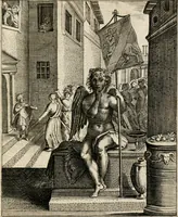 An illustration from Moralia Horatiana, das ist, Die Horatzische sitten-lehre : aus der ernst-sittigen geselschaft der alten weise-meister gezogen, und mit 113 [i.e. 103] in kupfer gestochenen sinn-bildern, und eben so viel erklärungen und andern anmärkungen vorgestellet (1656)