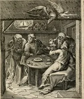 An illustration from Moralia Horatiana, das ist, Die Horatzische sitten-lehre : aus der ernst-sittigen geselschaft der alten weise-meister gezogen, und mit 113 [i.e. 103] in kupfer gestochenen sinn-bildern, und eben so viel erklärungen und andern anmärkungen vorgestellet (1656)