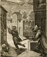An illustration from Moralia Horatiana, das ist, Die Horatzische sitten-lehre : aus der ernst-sittigen geselschaft der alten weise-meister gezogen, und mit 113 [i.e. 103] in kupfer gestochenen sinn-bildern, und eben so viel erklärungen und andern anmärkungen vorgestellet (1656)
