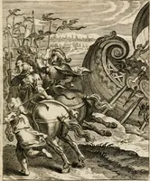 Picture 46 of 108 from Moralia Horatiana, das ist, Die Horatzische sitten-lehre : aus der ernst-sittigen geselschaft der alten weise-meister gezogen, und mit 113 [i.e. 103] in kupfer gestochenen sinn-bildern, und eben so viel erklärungen und andern anmärkungen vorgestellet (1656), leaf 98