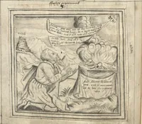 An illustration from The most auntient historie of God and man, or, A collection of Gods proceedings with man in generall, from the first, to the last : but more especially of the devinity, and humanitie of our blessed sauiour Iesus Christ, his loue to his spouse, and his hate to his, and her enimies, together wth Satans plottes against her in all ages, in form of a poem (1629)
