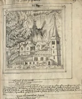 An illustration from The most auntient historie of God and man, or, A collection of Gods proceedings with man in generall, from the first, to the last : but more especially of the devinity, and humanitie of our blessed sauiour Iesus Christ, his loue to his spouse, and his hate to his, and her enimies, together wth Satans plottes against her in all ages, in form of a poem (1629)