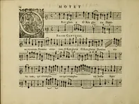 An illustration from Motets pour les principales festes de l'annee : a une voix seule avec la basse-continue, & plusiers petites ritournelles pour l'orgue ou les violles : pour les dames religieuses, et toutes autres personnes (1687)