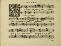 An illustration from Motets pour les principales festes de l'annee : a une voix seule avec la basse-continue, & plusiers petites ritournelles pour l'orgue ou les violles : pour les dames religieuses, et toutes autres personnes (1687)