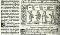 An illustration from M. Plauti linguae latinae principis comoediae XX recens ex collatione multorum codicum : q[ui] tum calamo scripti tum formulis excusi habeba[n]tur singulari diligentia recognitae : item eaedem comoediae o[mn]ibus fere locis co[m]mentationibus ornantur (1511)